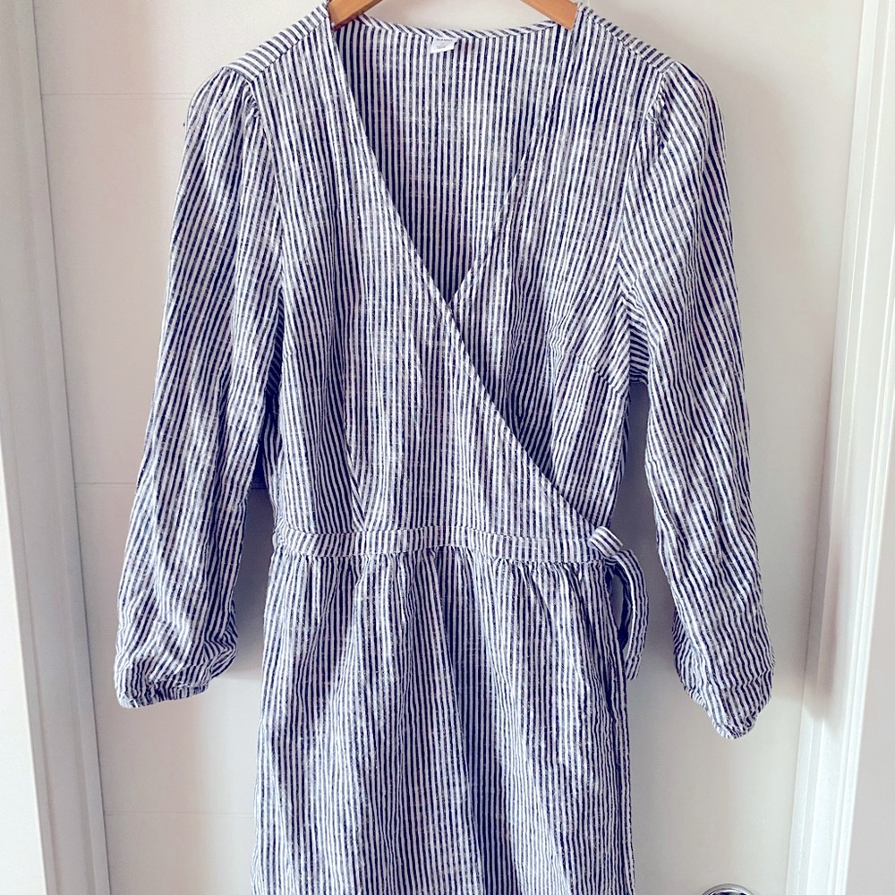Old Navy blue and white striped wrap dress